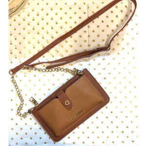 Steve Madden Brown Leather Crossbody Wallet With Gold Chain Strap Zip and Snap